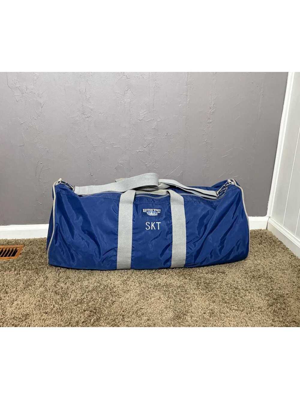 1980's Extra Large Duffle Bag from Lands' End Blue + Gray Nylon Canvas